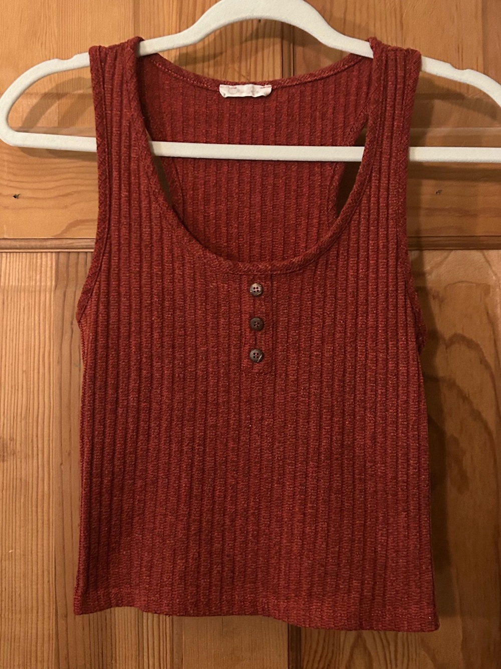 Olivia Rae Ribbed Scoop Tank Top in Rust Red with Buttons